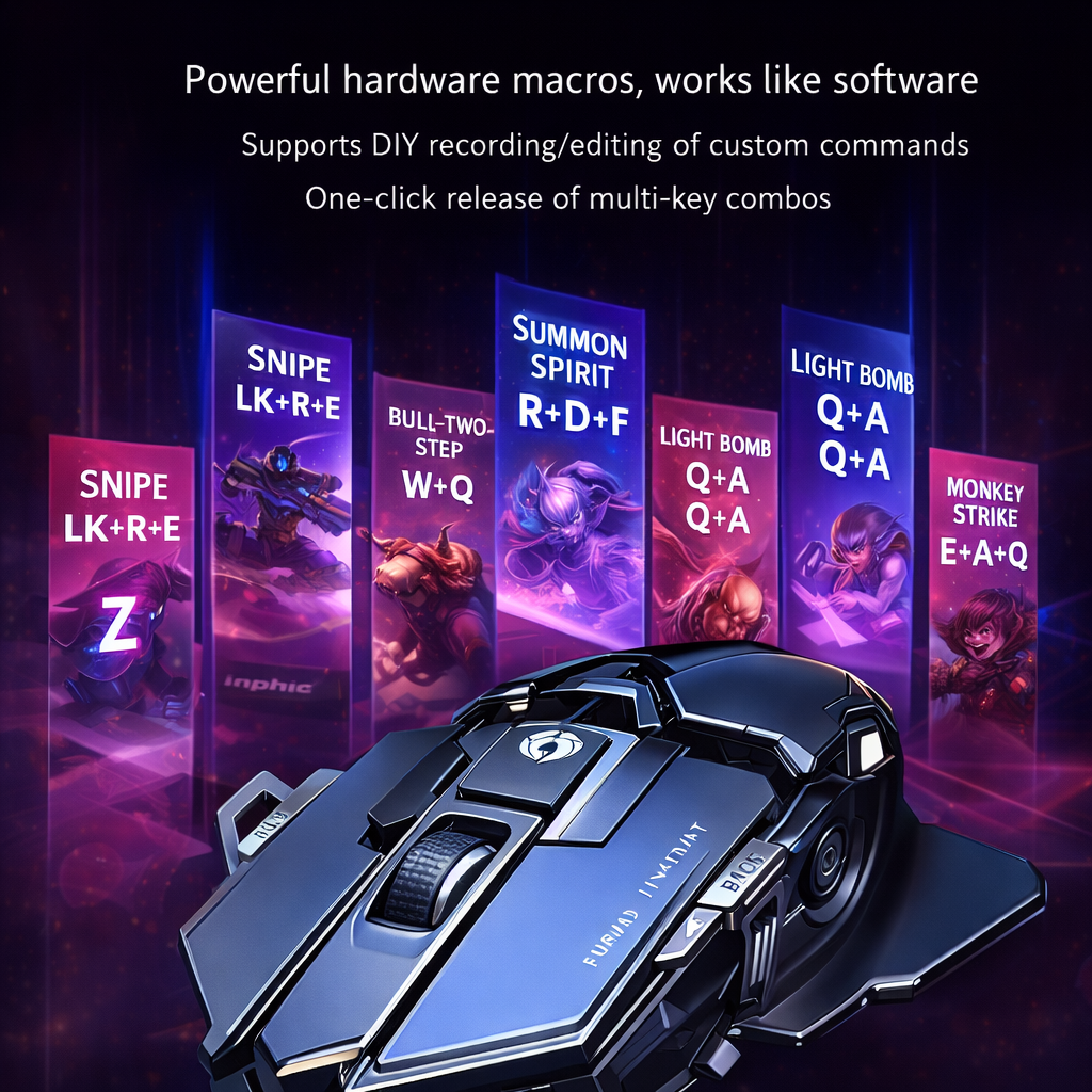 MK500 / G5 Gaming Mouse – Wired Mechanical Macro Mouse, Metal Weighted Silent Design, 12,800 DPI, Adjustable Tail Wing