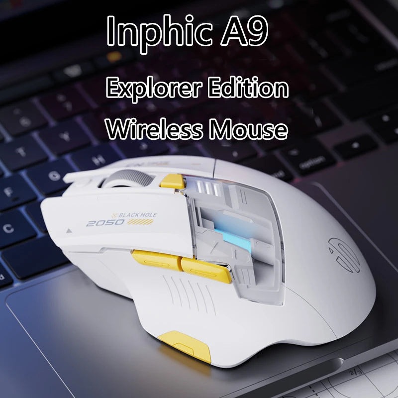 Inphic A9 Explorer Wireless Gaming Mouse – 500mAh Battery Display, Ergonomic Bluetooth Rechargeable Mouse for PC, Laptop, Office & Gaming
