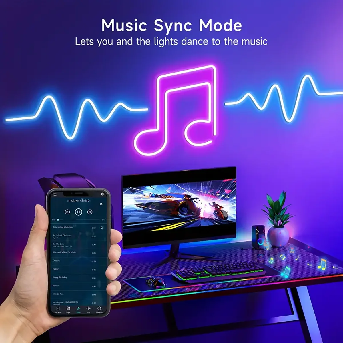 USB 5V RGBIC Neon LED Strip Lights for Gaming Backlight – Flexible Waterproof Ribbon with Bluetooth App & Music Sync